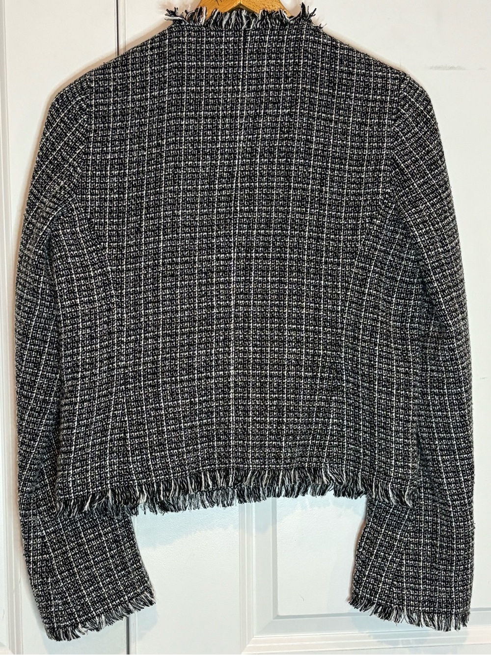 Rag & Bone Carmen Black White Tweed Fringe Crop Blazer Jacket 4 - Picture 6 of 8